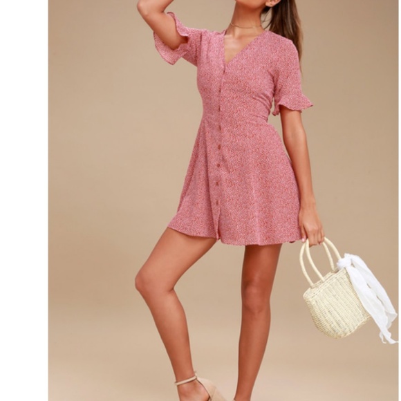 Lulus Castana Rust Red Print Button-Up Dress Sz S - Picture 2 of 9